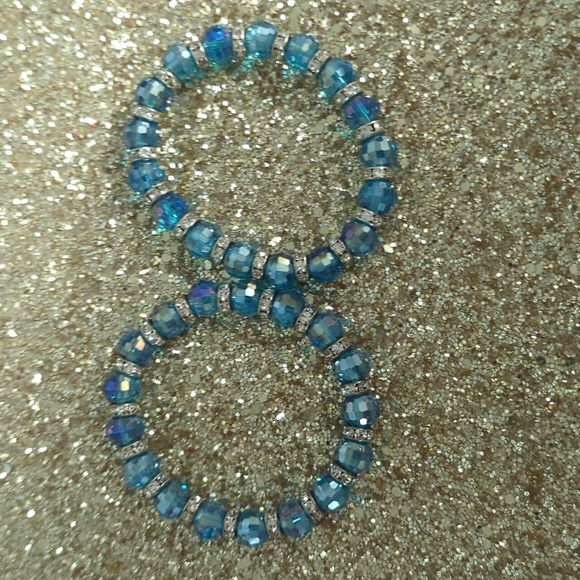 Set of Three Blue and Clear Beaded Bracelets - Picture 3 of 3